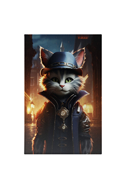 StoryGift Romania Tablou Canvas: Animat Motan Motanul Cu Ceas In Cadru Urban - Fotografie Creativa Pictura Digit