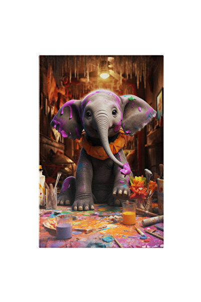 StoryGift Romania Tablou Canvas: Elefant Pictor Elefant Creativ La Masa De Lu...