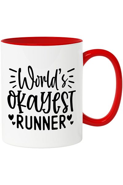 StoryGift Romania Mug with hearts and the text "The fittest runner in the world" with Red Handle, With ,STG