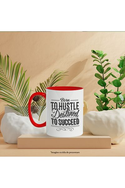 StoryGift Romania Mug With Message Born To Hustle destined To Suceed, Success, Multicolor 330 ml, Wax, With ,STG