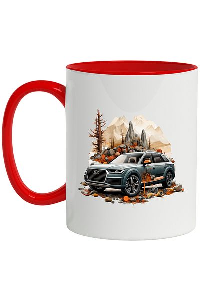 StoryGift Romania Mug With Car, Audi, Brand, Rocks, Stones, Tree, Mountains, Multicolor 330 ml, Ce, Cu, STG.