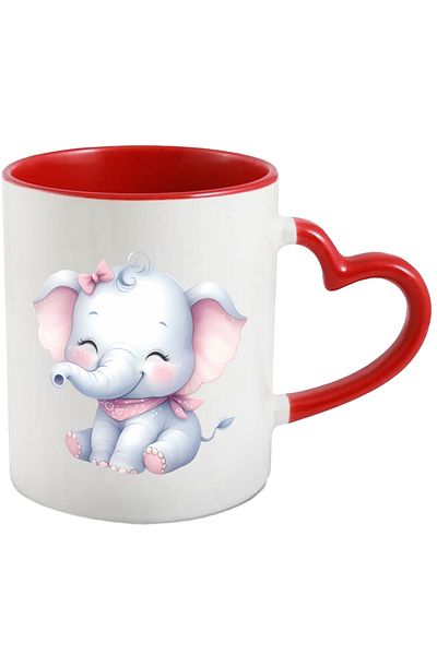 StoryGift Romania Mug with a female elephant | small | illustration | bow | neckband | animal, With ,STG.