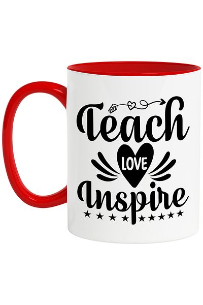 StoryGift Romania Mug with heart and stars with the text "Teach, love, inspire" - teach/learn, love, With, STG
