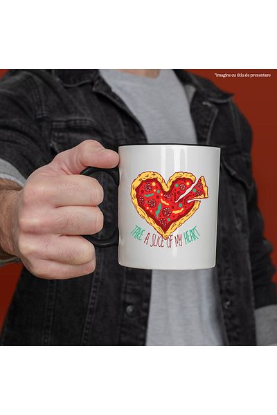 StoryGift Romania Mug With Message Take A Slice of My Heart, Pizza, Heart, Slice, Multicolor 330 ml, , With ,STG