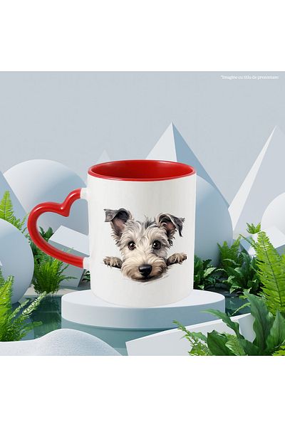 StoryGift Romania Mug with a puppy looking curiously | illustration | wants to know what's going on, With ,STG