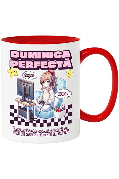 StoryGift Romania Anime girl playing games mug Perfect Sunday, 330ml, Ceramic with Ro Handle, With,STG
