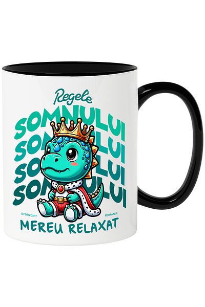 StoryGift Romania Dinosaur Mug With Crown Funny Text King of Sleep, 330ml, Ceramic with Handle Ne, With ,STG.