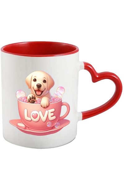 StoryGift Romania Mug with a Golden Retriever puppy | illustration | sitting in a cup with the message "L, Cu,STG"