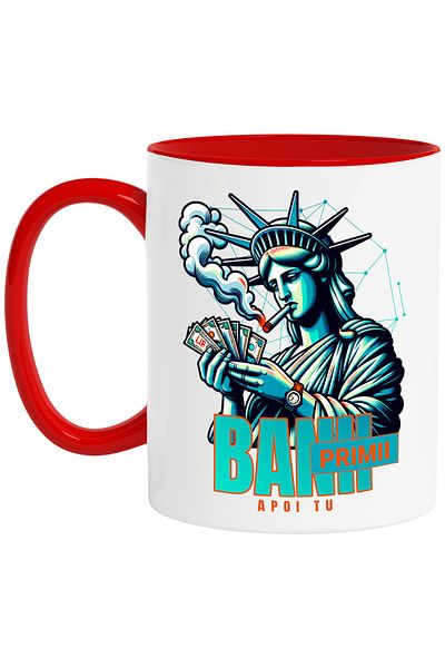 StoryGift Romania Money first then you mug, Statue of Liberty smoking and counting money, 330ml, Ce, Cu, STG
