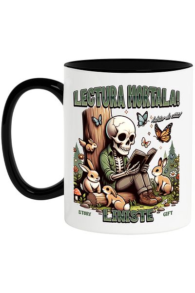 StoryGift Romania Skeletons Reading Mug Deadly Reading Book Lover, 330ml, Ceramic with Handle, With ,STG