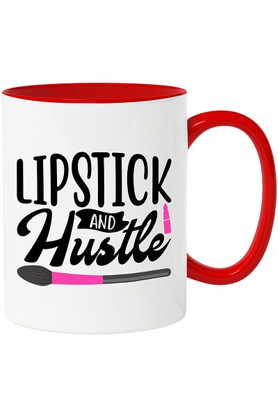 StoryGift Romania Mug with the text "Lipstick and hustle" - lipstick and work with Red Handle, With Red Handle STG, STG
