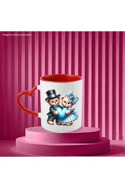 StoryGift Romania Mug with 2 teddy bears holding a blue heart, illustration, dress, costume, With,STG