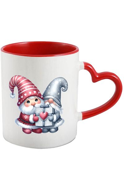 StoryGift Romania Mug with 2 dwarfs holding a gift | illustration | hats | thickly dressed | ami, Cu,STG.