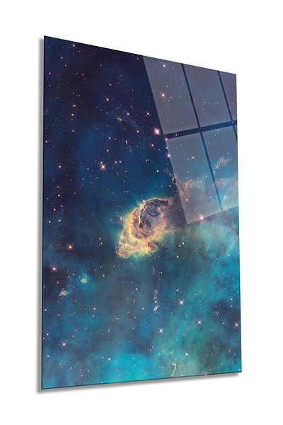 Rosyvien Pictură verticală din sticlă Blue Nebula Space, decor de perete pentru casă și birou, cadou de lux, rezistentă la spargere și la zgârieturi