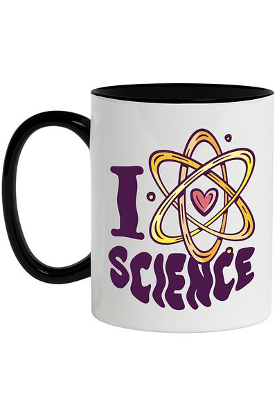 StoryGift Romania Mug With Message In English I Love Science, Heart, Atom, Science, Multicolor 330 ml, With ,STG