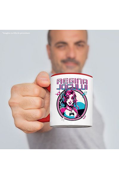 StoryGift Romania Game Queen Mug anime video game girl style, 330ml, Ceramic with Red Handle, With Handle, STG