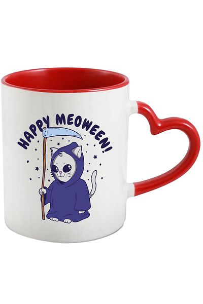 StoryGift Romania Mug With Happy Meoween Message, Cat, Scythe, Stars, Costume, Multicolor 330 ml, Ce, Cu, STG.