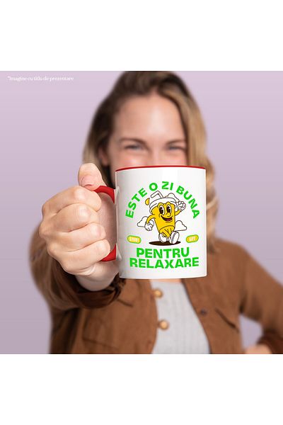 StoryGift Romania Mug with Glass of Juice with Straw, Cheerful Text It's a Good Day to Relax, Ceramic,, With