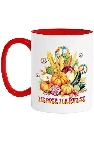 StoryGift Romania Mug with harvest vegetables with the message "Hippie Harvest", autumn, illustration, po, With ,STG