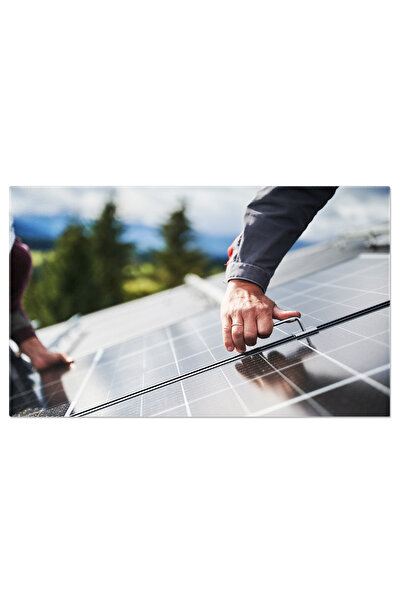 StoryGift Romania Tablou Canvas Lucratori Profesionisti Securizand Celula Solara Pe Un Acoperis, Solar, Panou, Ac