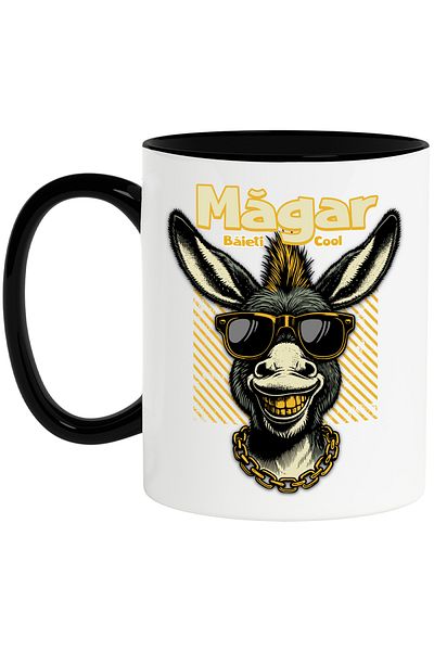 StoryGift Romania Donkey Mug with Gold Necklace and Gold Teeth Cool Boys, 330ml, Ceramic with Handles, With ,STG