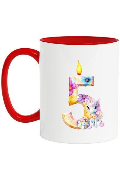 StoryGift Romania Mug with candle in the shape of the number 5, illustration, for children, birthday, u, Cu, STG