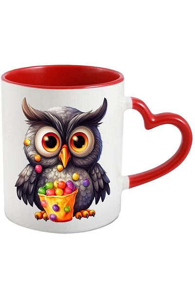 StoryGift Romania Cana Cu O Bufnita Vesela | Ilustratie | Ochi Mari | Bomboane | Pasare Nocturna |, Cu ,stg