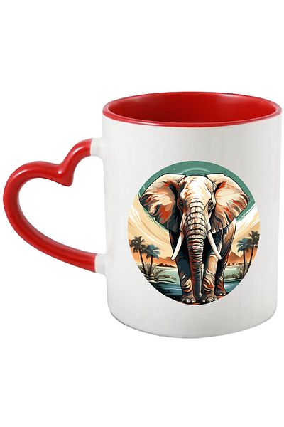 StoryGift Romania Mug With Elephant, Lake, Palm Trees, Sky, Sunset, Circle, Leaves, Multicolor 330 ml, Sky, With ,STG