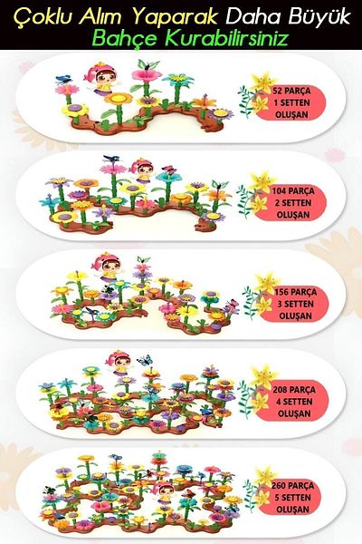 Bundera 52 Pieces Garden Flower Making Kit Building Blocks Puzzle Find and Fit Puzzle Educational Toy Flower Garden