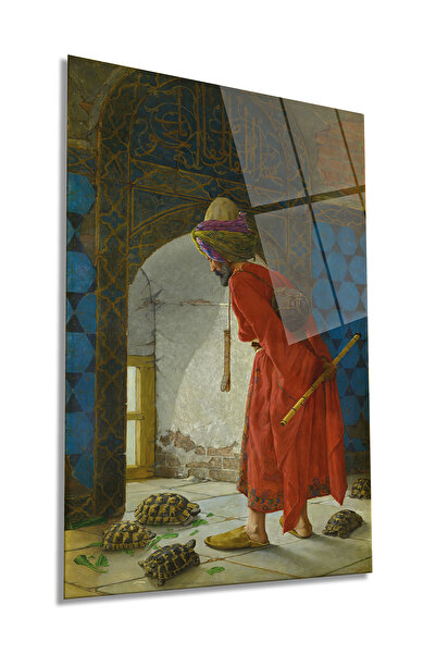 Rosyvien Osman Hamdi Bey Kaplumbağa Terbiyecisi Dikey Cam Tablo, Ev ve Ofis Duvar Dekoru, Lüks Hediyelik