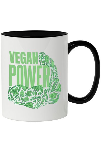 StoryGift Romania Mug With English Message Vegan Power, Moss, Leaves, Multicolor 330 ml, Ceramic, With ,STG