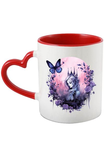 StoryGift Romania Mug with a beautiful woman, illustration, abstract, butterfly, flowers, kingdom, palace, , With ,STG