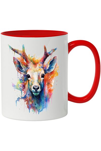 StoryGift Romania Deer Head Mug, Antlers, Watercolor, Paint Splatters, Multicolor 330 ml, Ceram, With ,STG