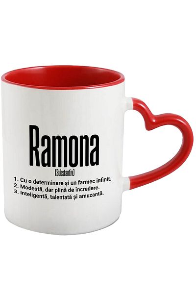 StoryGift Romania Mug With Name Ramona, and Motivational Message, Determination, Modesty, Intelligence,, With ,STG