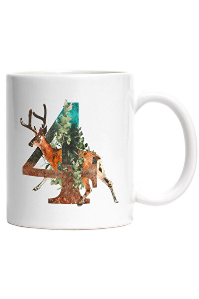 StoryGift Romania Cana Cu Cifra, 4, Cerb, Frunze, Coarne, Multicolor 330 ml, Ceramica cu Maner Alb, Cu ,STG