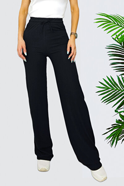 FashionForYou Pantaloni largi Amina, cu snur in talie, Negru