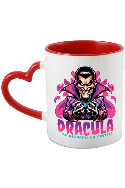 StoryGift Romania Dracula Mug-Waiting for You at the Castle, 330ml, Ceramic with Red Heart Handle, With Linen Handle, STG.