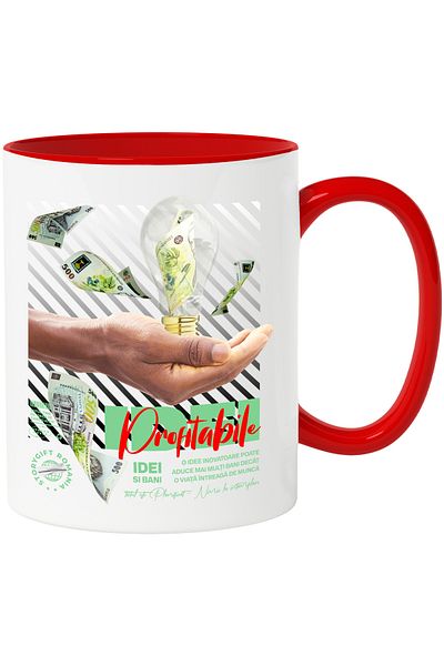 StoryGift Romania Profitable Ideas Mug - Hand with a Light Bulb and 500 Romanian Lei Banknotes, 330ml,, With,STG