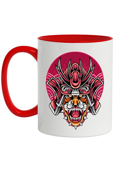 StoryGift Romania Mug With Tiger, Collar, Helmet, Samurai, Fighter, Asian, Multicolor 330 ml, Wax, With ,STG