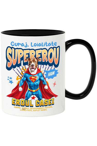 StoryGift Romania Pitbull Mug / PITBULL Dog In Superman Costume With Cape, Night Hero,, With ,STG
