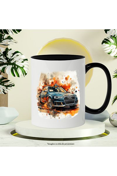 StoryGift Romania Car Mug, Illustration, Audi, Color Splashes, Multicolor 330 ml, Ceramic, With