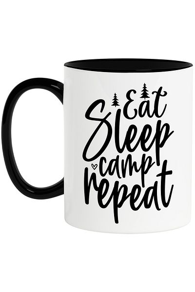 StoryGift Romania Mug with fir trees and the message "Eat sleep, camp, repeat" - eat sleep camp repeat, With ,STG