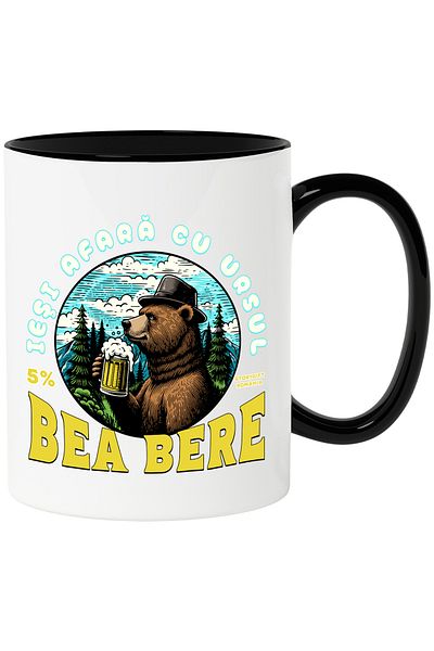 StoryGift Romania Mug Go outside with the bear. Drink beer in the forest nature, 330ml, Ceramic with Handle Ne, With, STG.