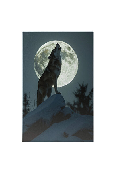 StoryGift Romania Tablou Canvas: Urletul Lupului La Lună Plină Seară Rece Ani...