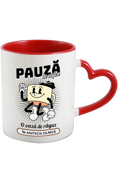 StoryGift Romania Coffee Break Mug – an oasis of energy respite, 330ml, Ceramic with Heart Handle Ro, Cu, STG.
