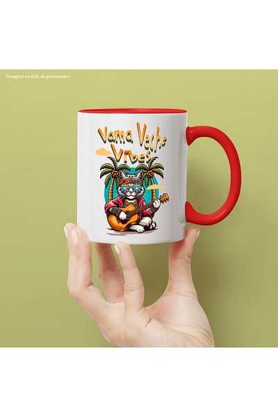 StoryGift Romania Vama Veche Vibes Mug - Cat Playing Guitar, Beach, 330ml, Ceramic with R Handle, With