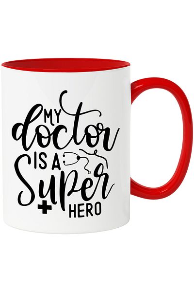 StoryGift Romania Mug with the text "My Doctor is a Superhero" with Red Handle, With Red Handle STG ,STG ,STG