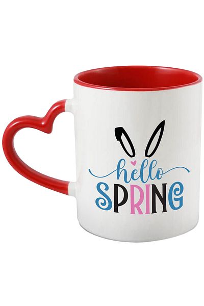 StoryGift Romania Mug with bunny ears and the message in English "Hello, spring", With ,STG