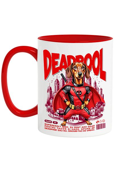 StoryGift Romania Mug with Dachshund Dog in Deadpool Costume with Cape, Night Hero, With,STG