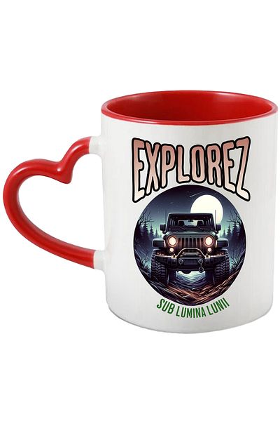 StoryGift Romania Mug exploring under the moonlight off-road vehicle in the forest, 330ml, Ceramic with Man, Cu, STG.